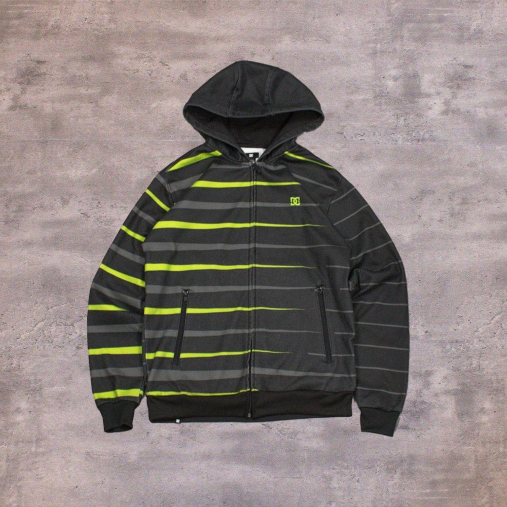Vintage VTG Y2K 2000's 00's DC Shoes Stripped Polyester Zip Hoodie